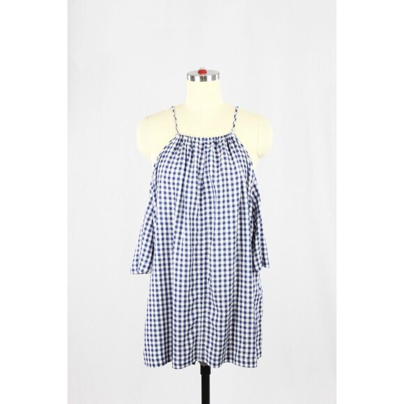 NWOT VELVET GRAHAM & SPENCER Nedra Blue Gingham Cold Shoulder Blouse, Size XS - Picture 3 of 12